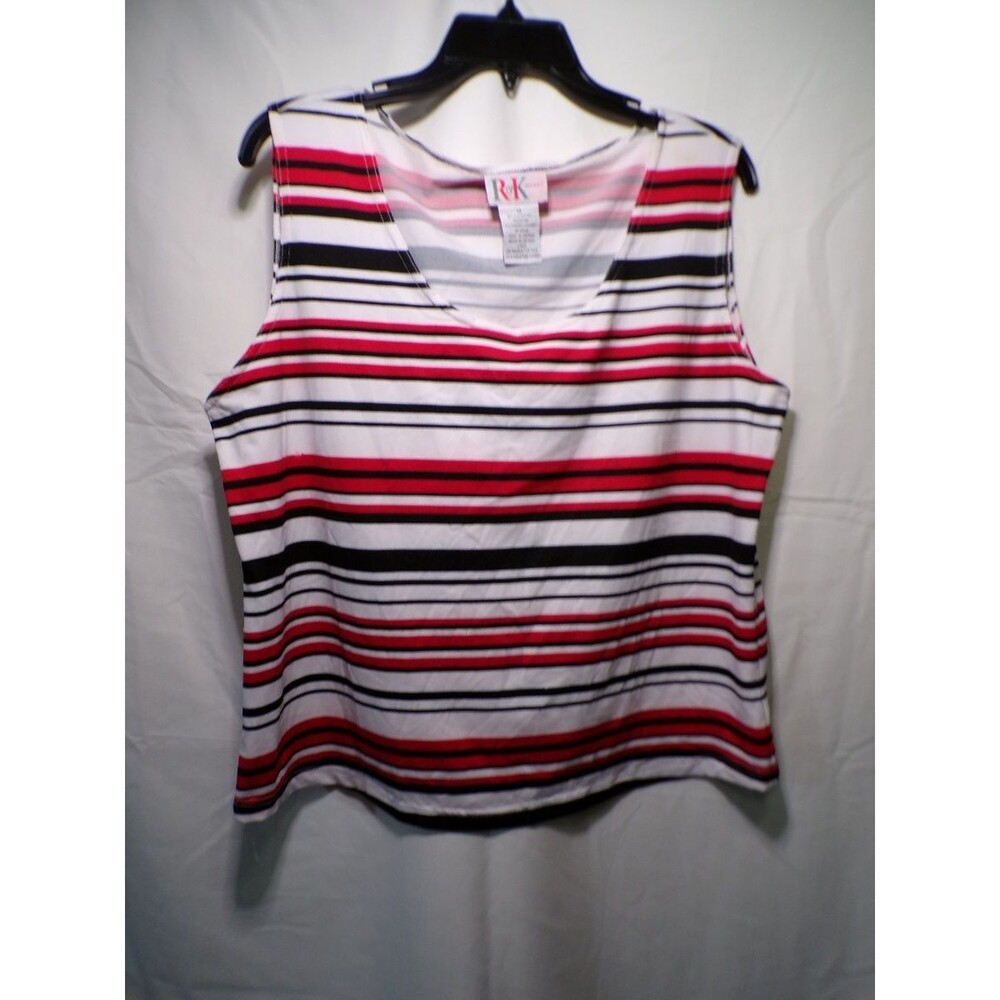R&K Originals Women's 18 Sleeveless Striped Tank Top Red Black White Knit